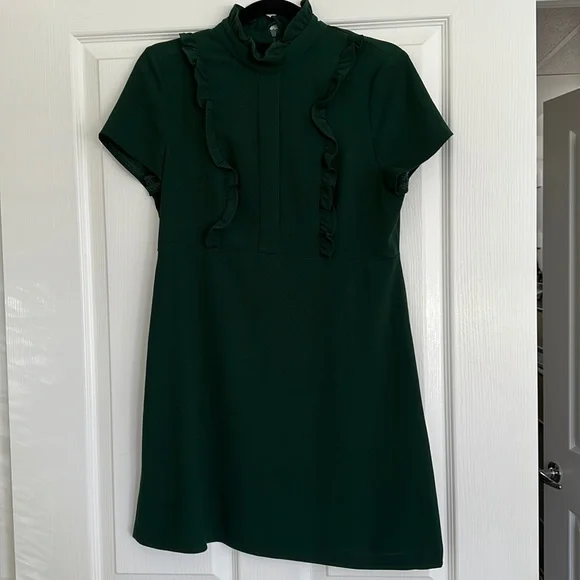 Zara | Dresses | Zara Emerald Green Babydoll Dress With Ruffle High Neck  Size Medium | Poshmark